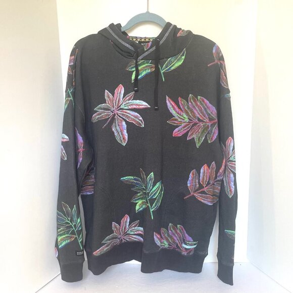 Scotch Soda Twisted Hoodie Sweater Mens Black Pullover Floral Tropical Soft - Picture 2 of 9